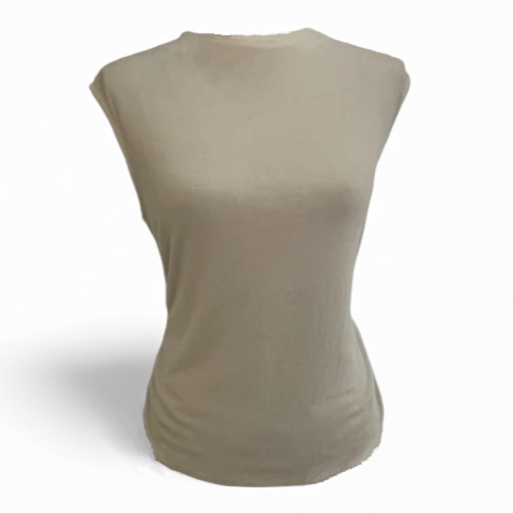 No Boundaries Sleeveless Funnel Neck Ruched Tee Women’s Size 12 in Off White EUC